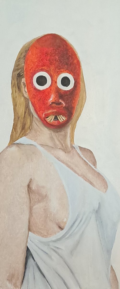 Mujer rubia con máscara I by Bonifacio Contreras Tovar.