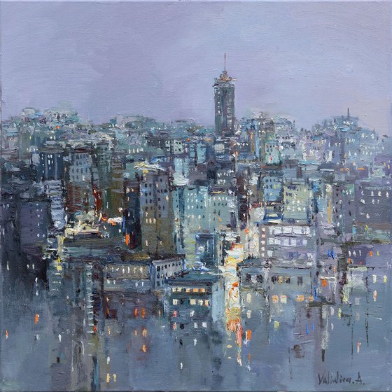 Twilight city - Original Urban landscape painting