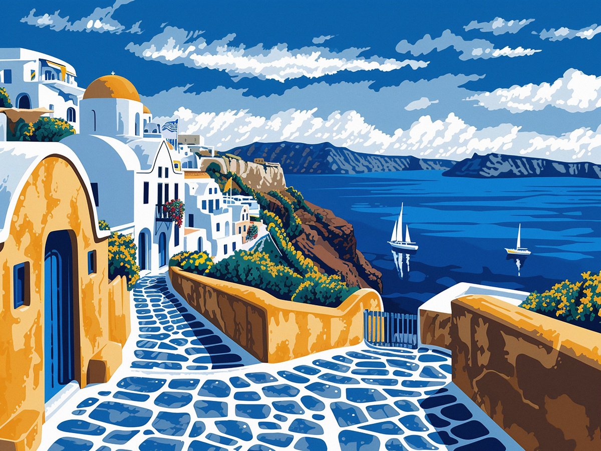 Urban And Pop Acrylic Painting , Greek Island Vi By Kosta Morr, 31 X 24, Artwork For Sale On Artfinder