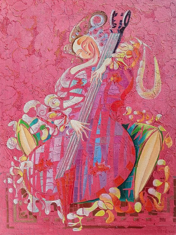 The Bassist (60x80cm, oil painting, modern art, ready to hang)