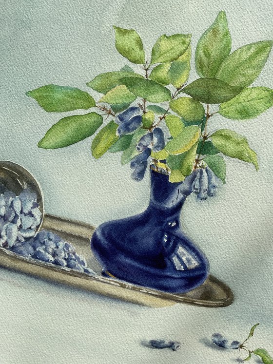 Berries still life in blue tones