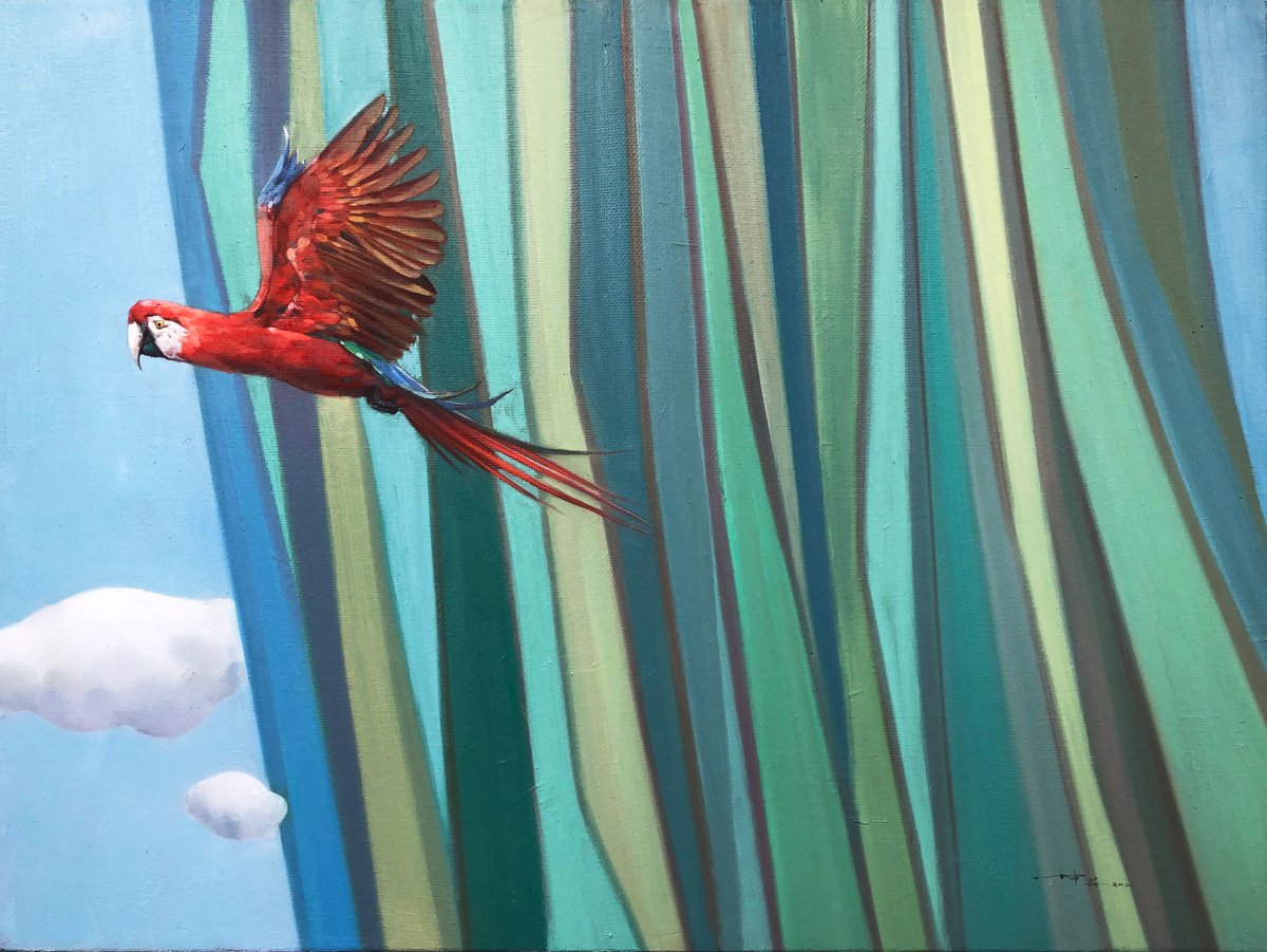 Photorealistic Oil Painting , Parrot By Kunlong Wang, 31 X 24, Artwork For Sale On Artfinder