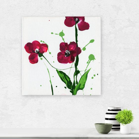 Pure And Simple -  Minimal Textured Flower Painting  by Kathy Morton Stanion