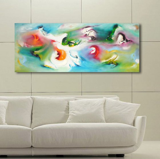 Nostalgic - 100x40 cm, LARGE XL, Original abstract painting, oil on canvas,