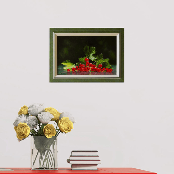 "Red currant branch"  still life summer red currant liGHt original painting  GIFT (2019)