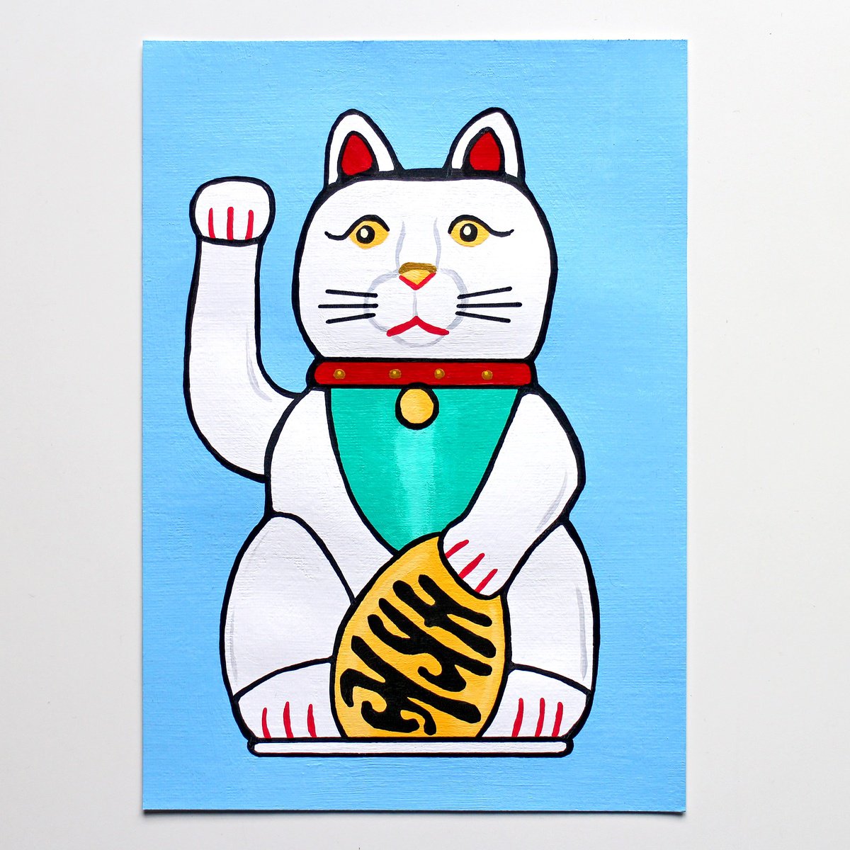 Lucky Cat Pop Art Painting on Unframed A5 Paper by Ian Viggars