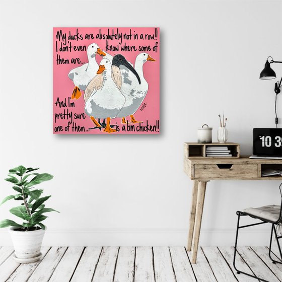 Ducks in a Row Pink Bin Chicken 61cm x 61cm