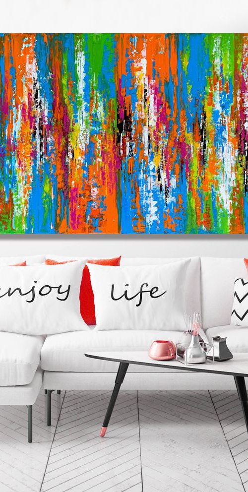 Brand New Day - LARGE,  ABSTRACT ART, PALETTE KNIFE ART – EXPRESSIONS OF ENERGY AND LIGHT. READY TO HANG! by Julijana Ravbar