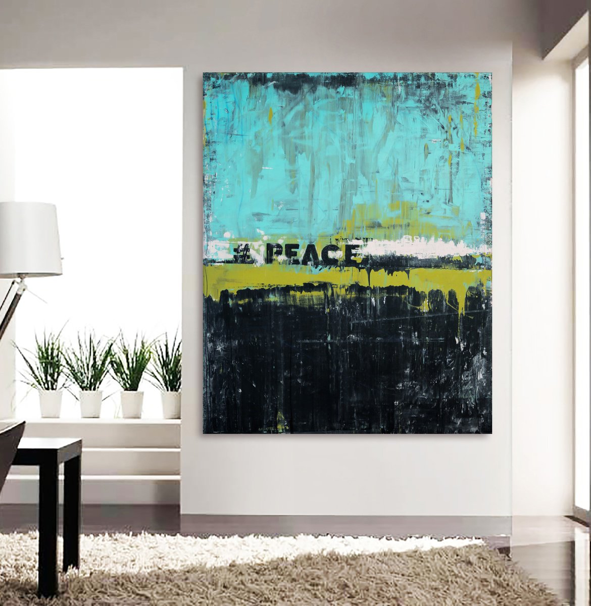 Urban And Pop Abstract Acrylic Painting By Bo Kravchenko, 48 X 60, # Peace, Original Artwork