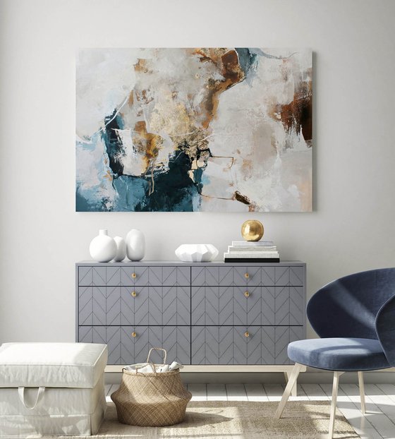 "Avalanche 3" Blue gold abstract wall art