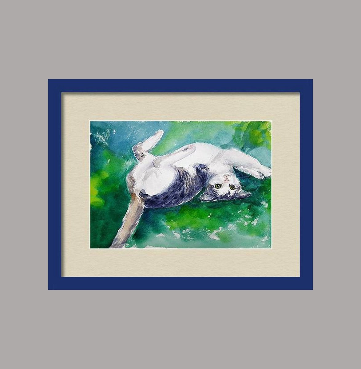 Impressionistic Animal Drawing By Asha Shenoy, 11 X 8, Playful Tabby Cat On The Couch, Original Artwork