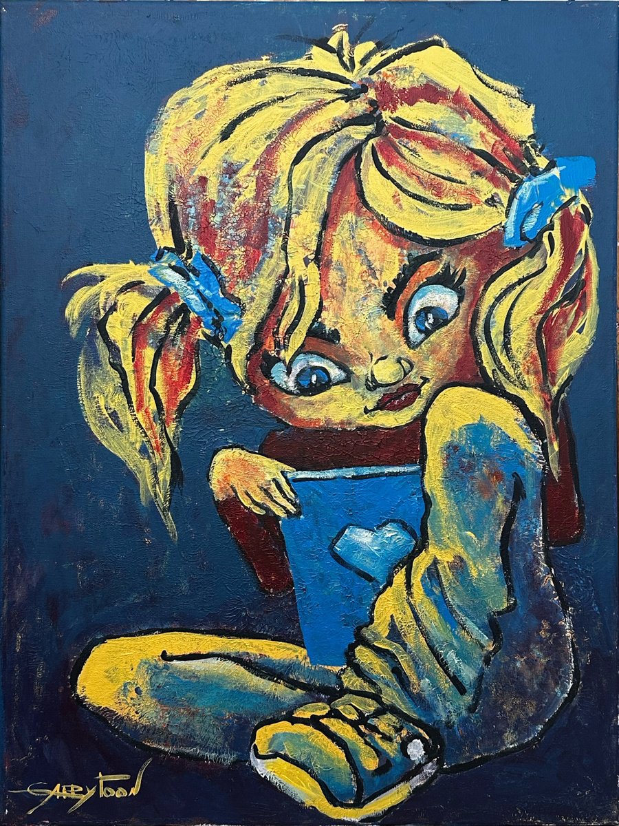 Portrait Acrylic Painting By Gabriella Delamater, 18 X 24, Interesting Book, Original Artwork