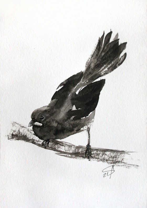 Bird IV. Ink /  From my a series of mini works BIRDS /  ORIGINAL PAINTING