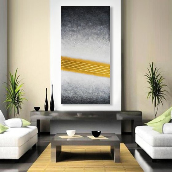 120×60 cm large abstract painting with gold stripes