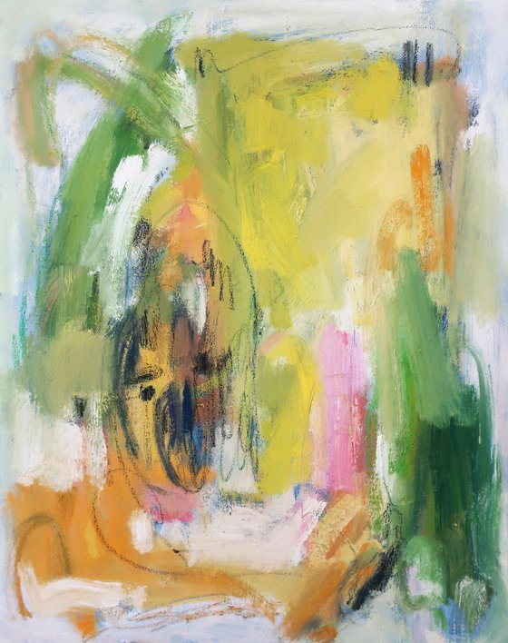 Oil painting Spring Abstraction Yellow Green