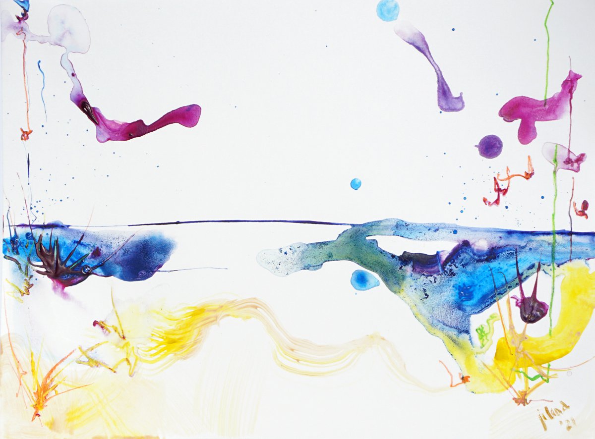 Expressive Abstract Watercolour By Jelena B, 12 X 9, Summer Landscape 21-1, Original Artwork