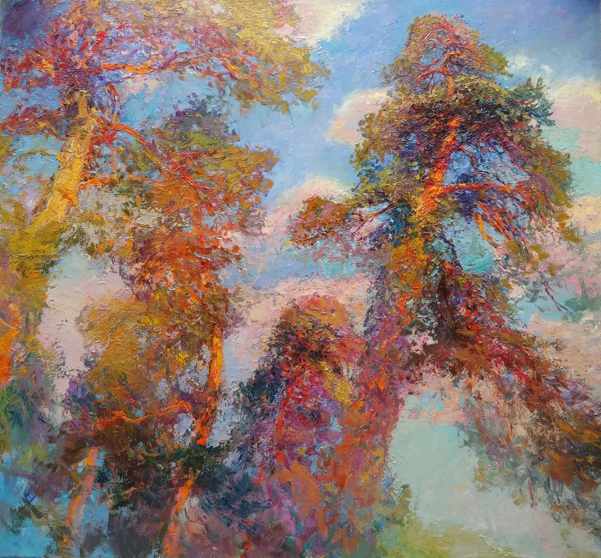 Impressionistic Landscape Oil Painting By Svitlana Koval, 26 X 24", Rose Gold, Original Artwork