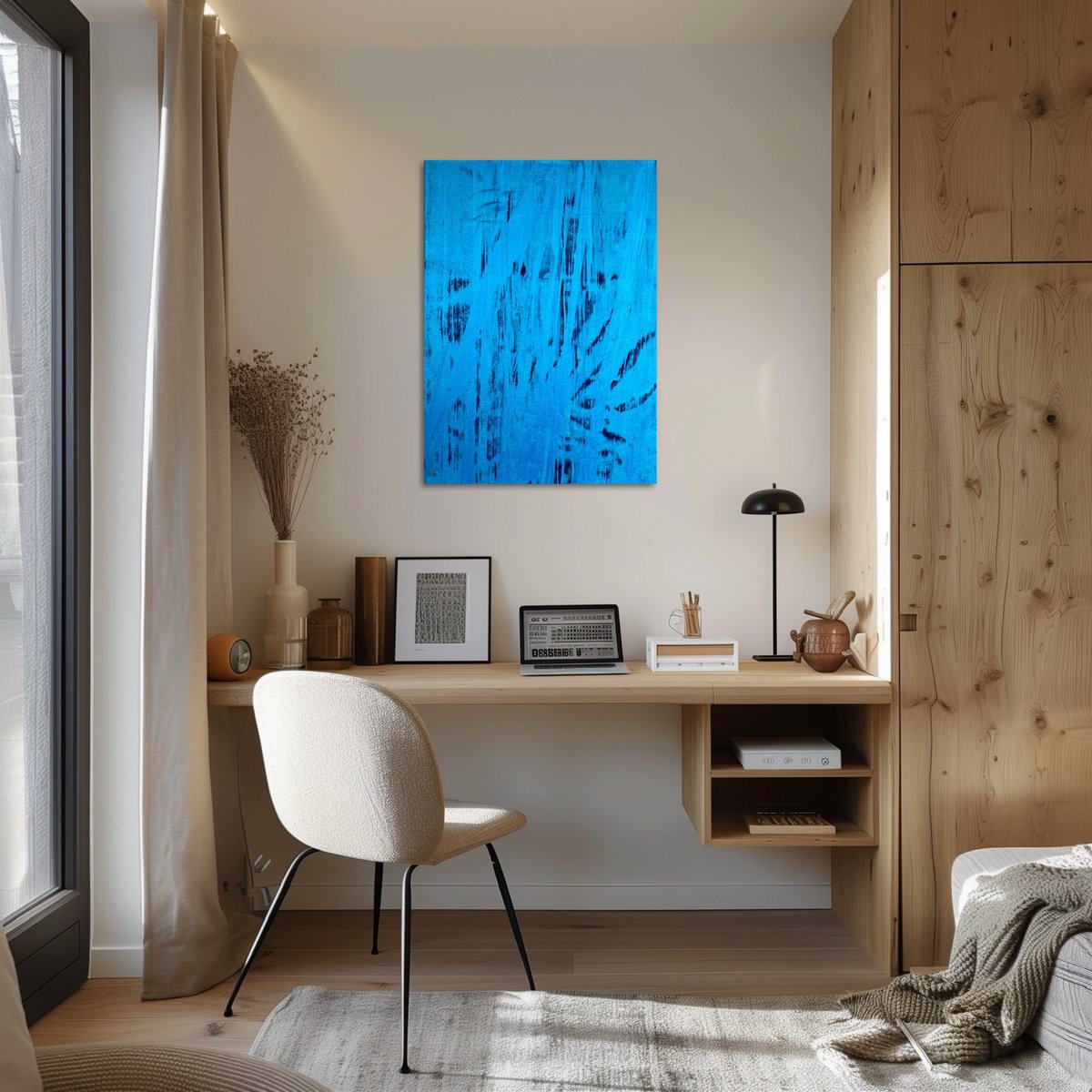 Abstract Acrylic Painting By Exclusive Arts, 20 X 28, Hand-Painted Blue Flow, Original Artwork
