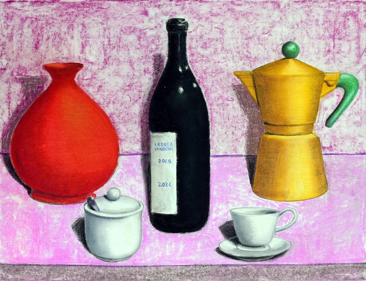 Impressionistic Still Life Pastel Drawing By Andrea Vandoni, 27 X 21, Composition 17, Original Artwork