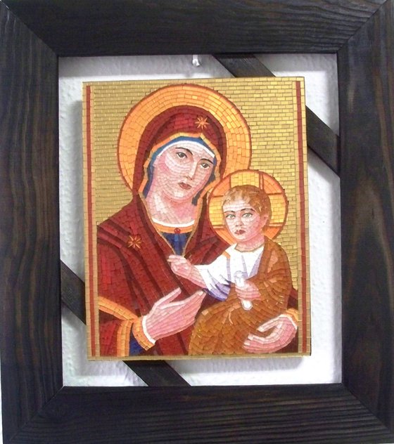 Mother and Child - byzantine glass mosaic Icon; sacred art; religious art