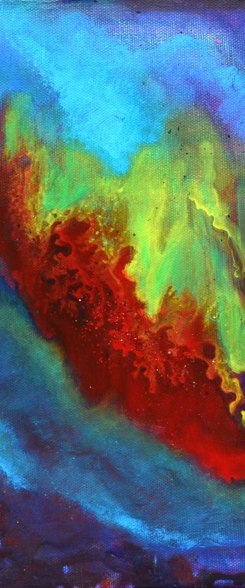 Desire a vibrant colorful abstract painting with a glittering center on special sale by Manjiri Kanvinde