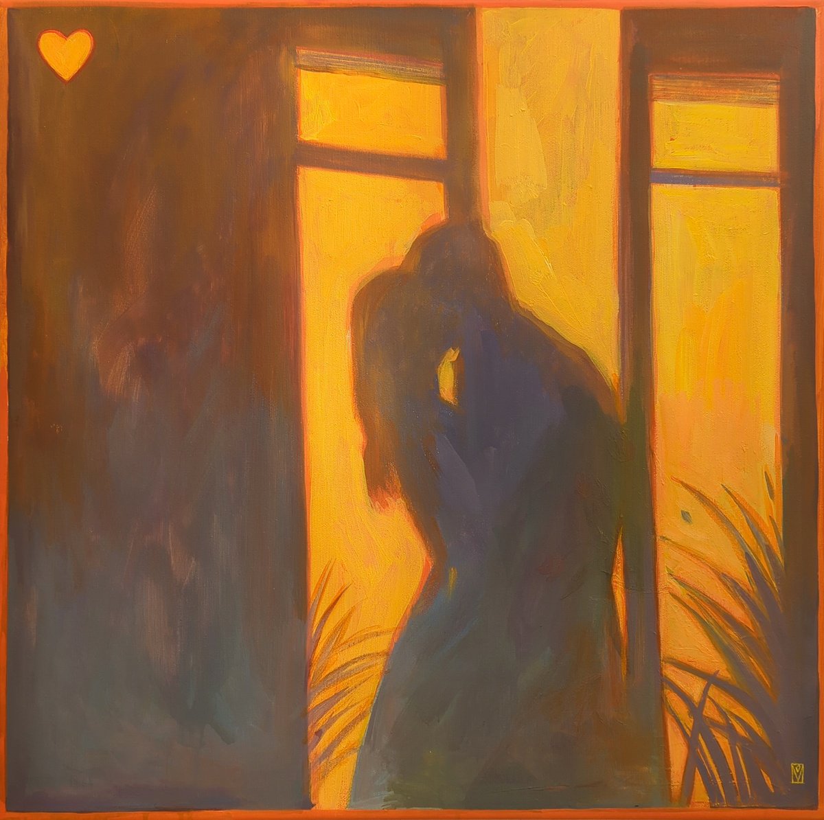 Impressionistic Portrait Acrylic Painting By Olha Vlasova, 24 X 24", Shadows, Original Artwork