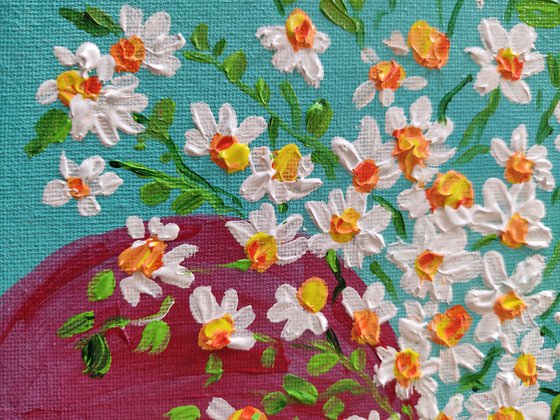 Daisies, just for you ! - Acrylic painting - floral still life artwork