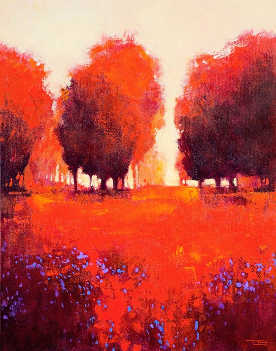 Red Field With Violet modern abstract impressionist landscape