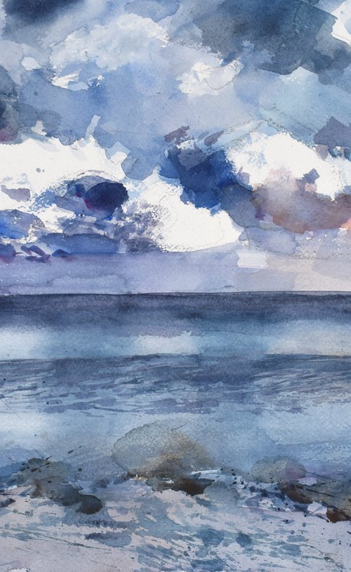 Stormy sea 4 (Portheras cove) by Goran Žigolić Watercolors