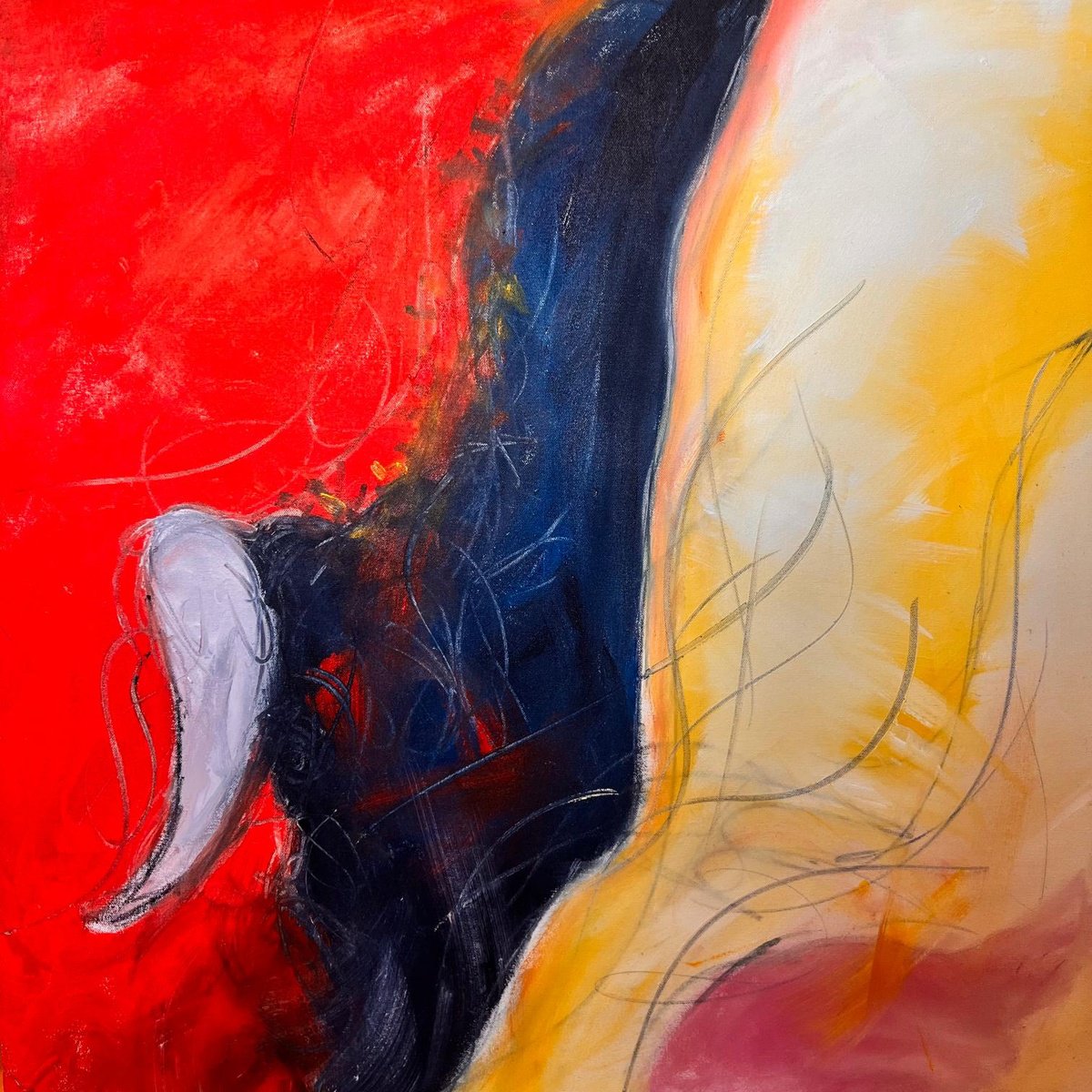 Expressive Animal Acrylic Painting By Shabs Beigh, 31 X 31", Paso Doble 1, Original Artwork