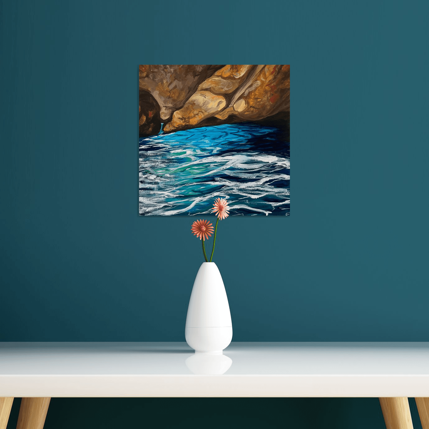 Ocean Glow Original Art in Acrylic Gouache Paint 15x15cm on A Canvas Panel  