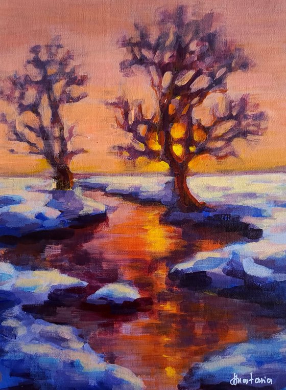 Winter sunset on the river