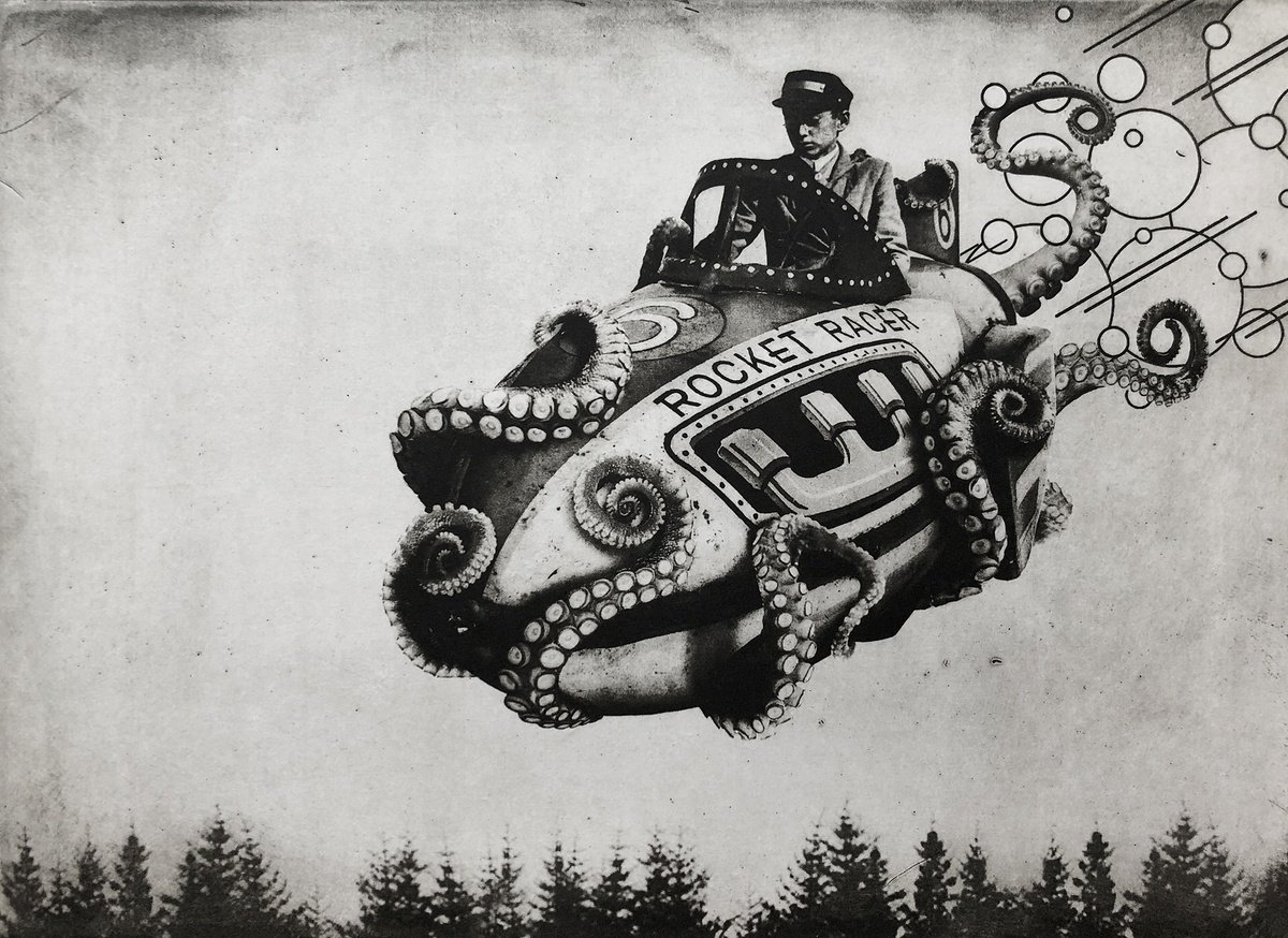 Surrealistic Etchings & Engravings , Exterior No.15: The Boy And The Rocket Racer By Jaco Putker, 20 X 16, Artwork For Sale On Artfinder