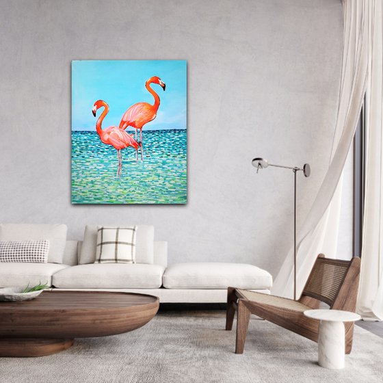 Flamingos  / 110 x 90 x 0.1 cm