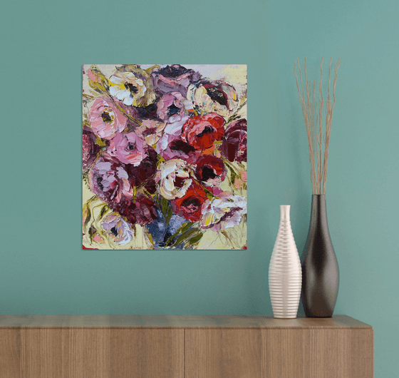 HAPPY TOGETHER- original painting on canvas, wall decor, floral painting., gift for her