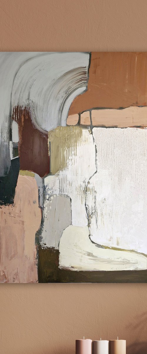"Eclipse 2" Brown gray rust abstract art by Yana Sagan