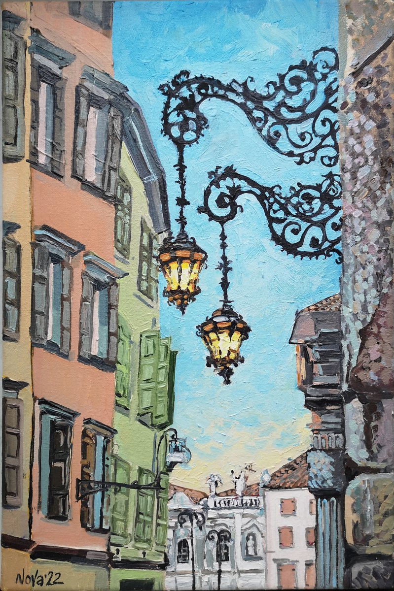 Street Lights Of Piazza By Jelena Nova, 8 X 12, Artwork For Sale On Artfinder