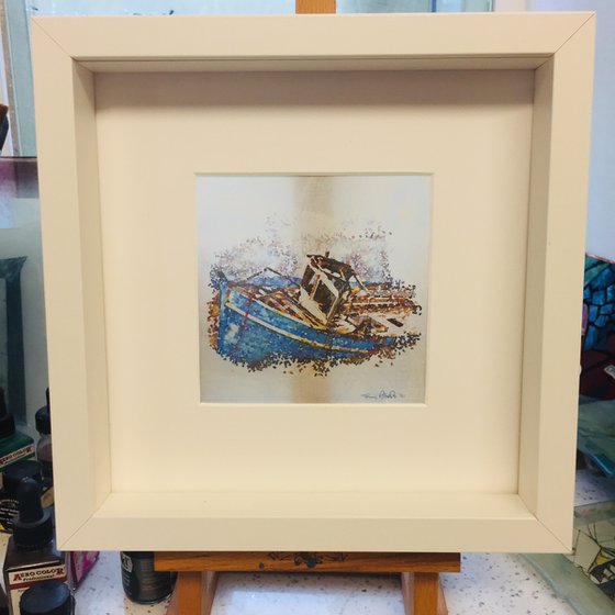 Miniature watercolour on silk - 'Blue Boat'