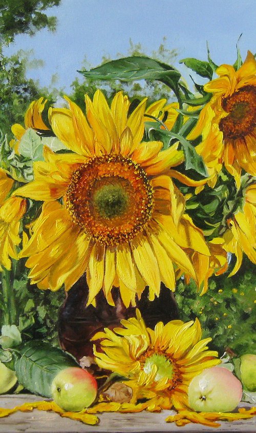 Sunflowers and Apples Still Life by Natalia Shaykina