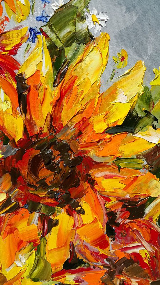 Bright sunflowers - painting sunflowers, oil painting, flower, sunflowers painting original, oil painting floral, wall art, gift, home decor