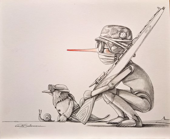 PINOCCHIO AND THE WOODEN RIFLE  - ( 25 x 30 cm )