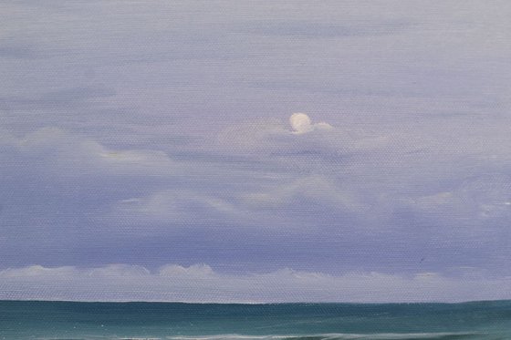 Moon Rising, full moon over the ocean painting
