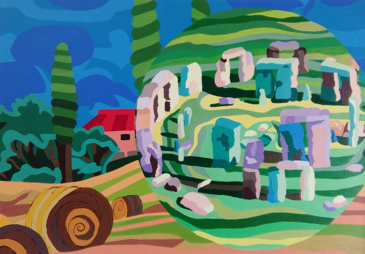 Naive Landscape Acrylic Painting By Corinne Hamer, 23 X 17, A Piece Of England, Original Artwork