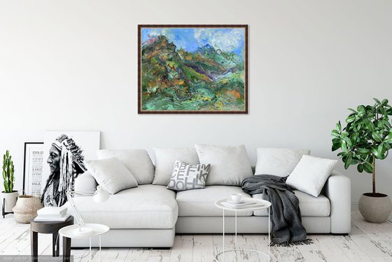 MOUNTAIN LANDSCAPE - landscape art, Caucasus, mountainscape, mountain, expressive  73x92