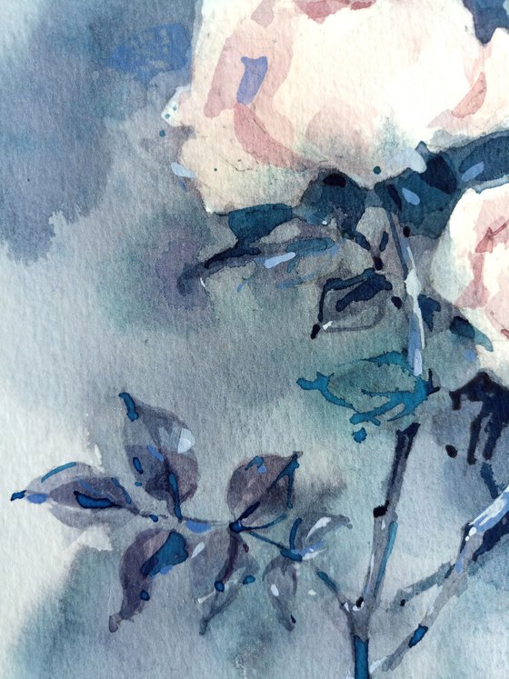 Original watercolor painting "Rose dance"