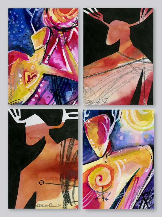 Spirit Seekers, Collection of 4 - Small paintings by Kathy Morton Stanion
