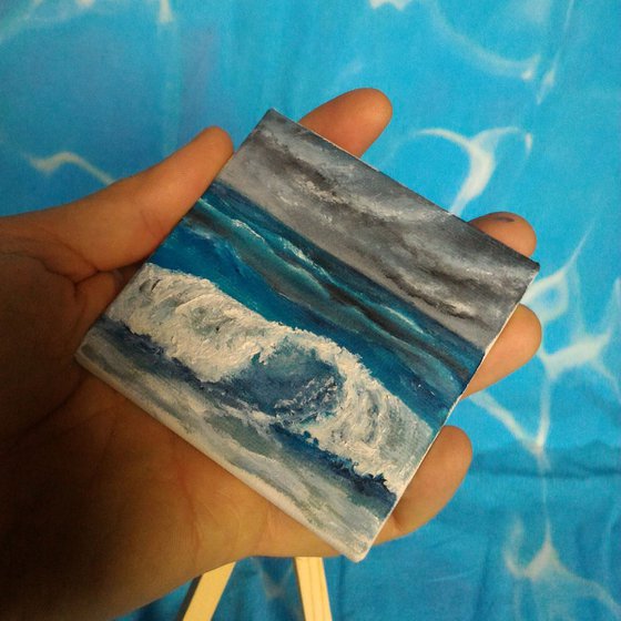 Miniature wave seascape #04 - Easel included