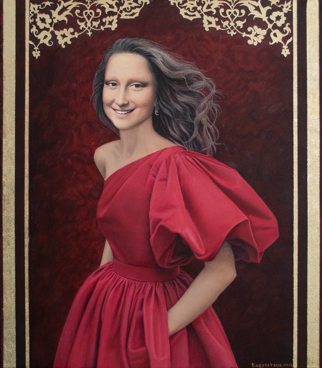 Photorealistic Portrait Acrylic Painting By Nataliya Bagatskaya, 28 X 31", Contemporary Portrait "Holiday Dress", Artfinder