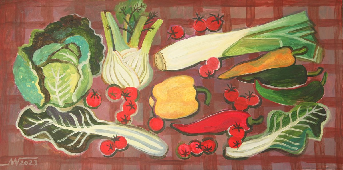 Still Life Acrylic Painting By Marina Gorkaeva, 31 X 16", Still Life, Original Artwork