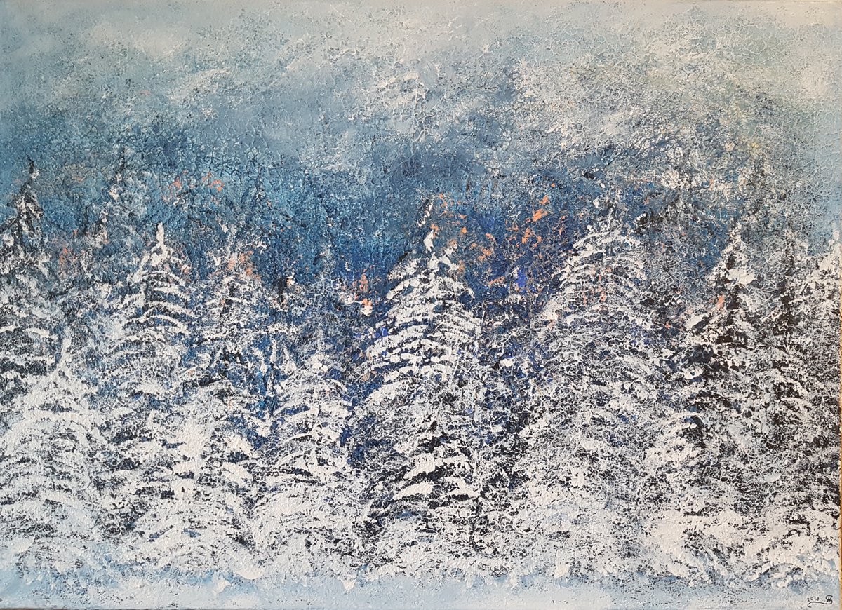 Impressionistic Landscape Acrylic Painting By Silvija Horvat, 28 X 20", Winter